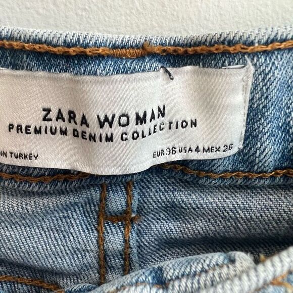 Zara Woman Lightly Distress Tapered Denim Jeans In Blue Size 4 - Picture 6 of 9